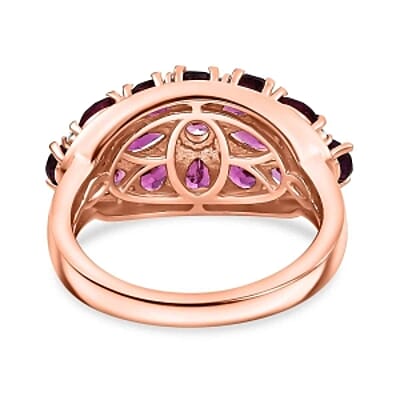 AAA Radiant Ember Garnet and White Zircon 4.01 ctw Cluster Ring in Vermeil Rose Gold Over Sterling Silver (Size 11.5)