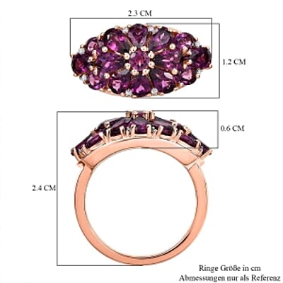 AAA Radiant Ember Garnet and White Zircon 4.01 ctw Cluster Ring in Vermeil Rose Gold Over Sterling Silver (Size 11.5)