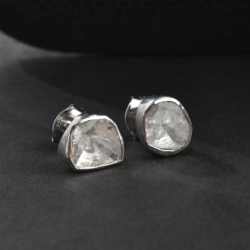 Polki Diamond 0.50 ctw Solitaire Earrings in Rhodium Over Sterling Silver