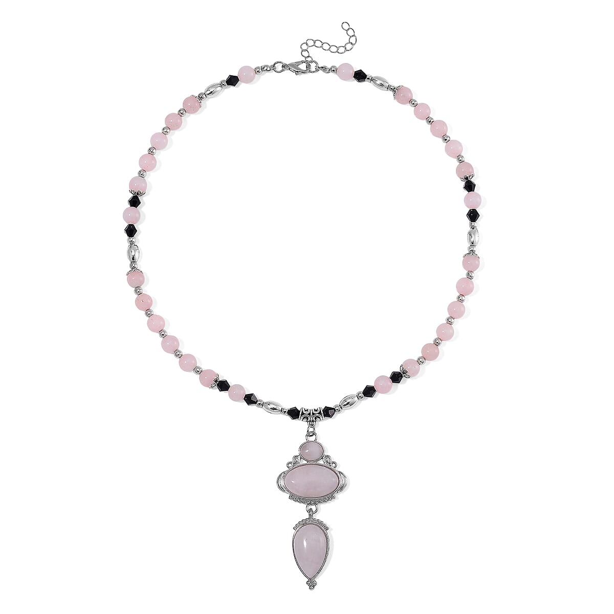 Galilea Rose Quartz 190.00 ctw and Black Glass Necklace in Silvertone 20 Inches image number 2