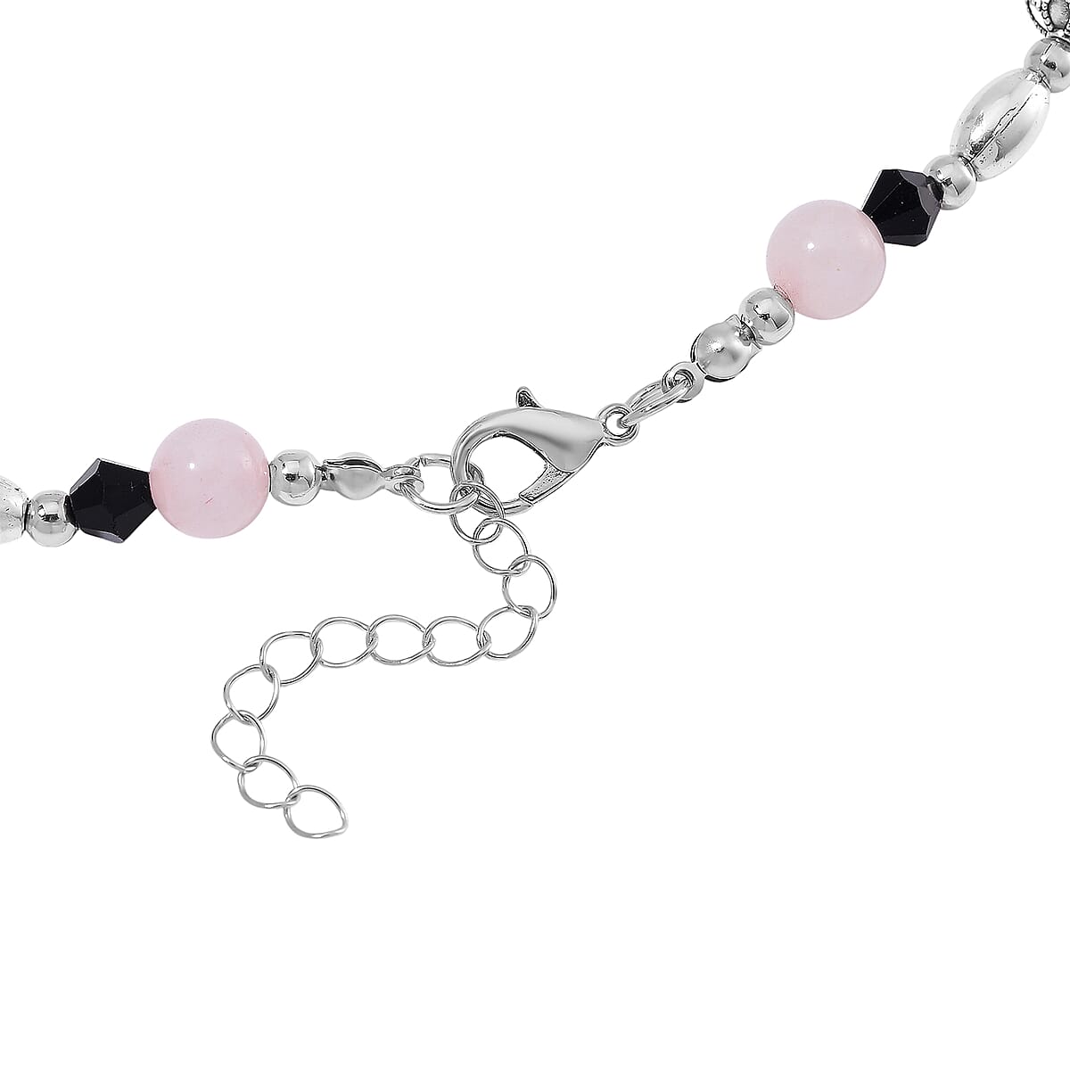 Galilea Rose Quartz 190.00 ctw and Black Glass Necklace in Silvertone 20 Inches image number 3
