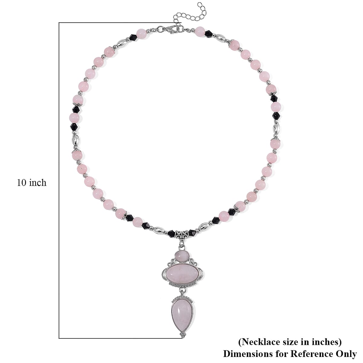 Galilea Rose Quartz 190.00 ctw and Black Glass Necklace in Silvertone 20 Inches image number 4