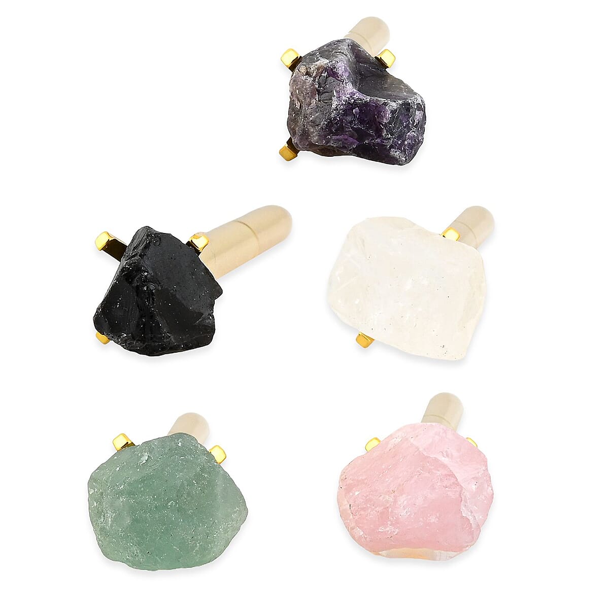 Set of 5 Gemstone Pens (Amethyst, Rose Quartz, Green Flourite, Clear Quartz and Black Obsidian) - Golden image number 1