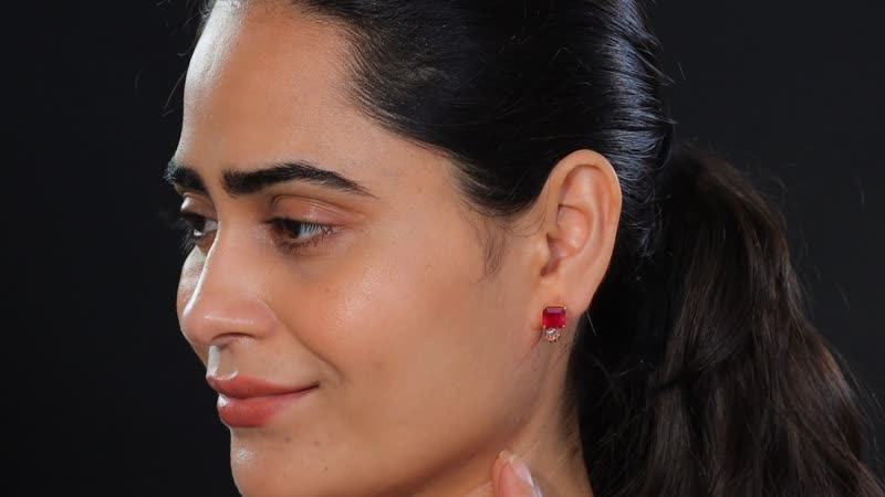 TLV Asscher Cut Niassa Ruby (FF), Multi Gemstone J-Hoop Earrings in 18K Vermeil YG Over Sterling Silver 9.10 ctw
