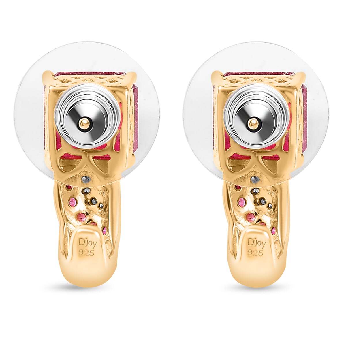 Asscher Cut Niassa Ruby (FF) and Multi Gemstone 9.10 ctw Majestic Wave J-Hoop Earrings in 18K Vermeil Yellow Gold Over Sterling Silver image number 4