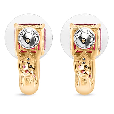 D'Joy Asscher Cut Niassa Ruby (FF) and Multi Gemstone 9.10 ctw Majestic Wave J-Hoop Earrings in 18K Vermeil Yellow Gold Over Sterling Silver
