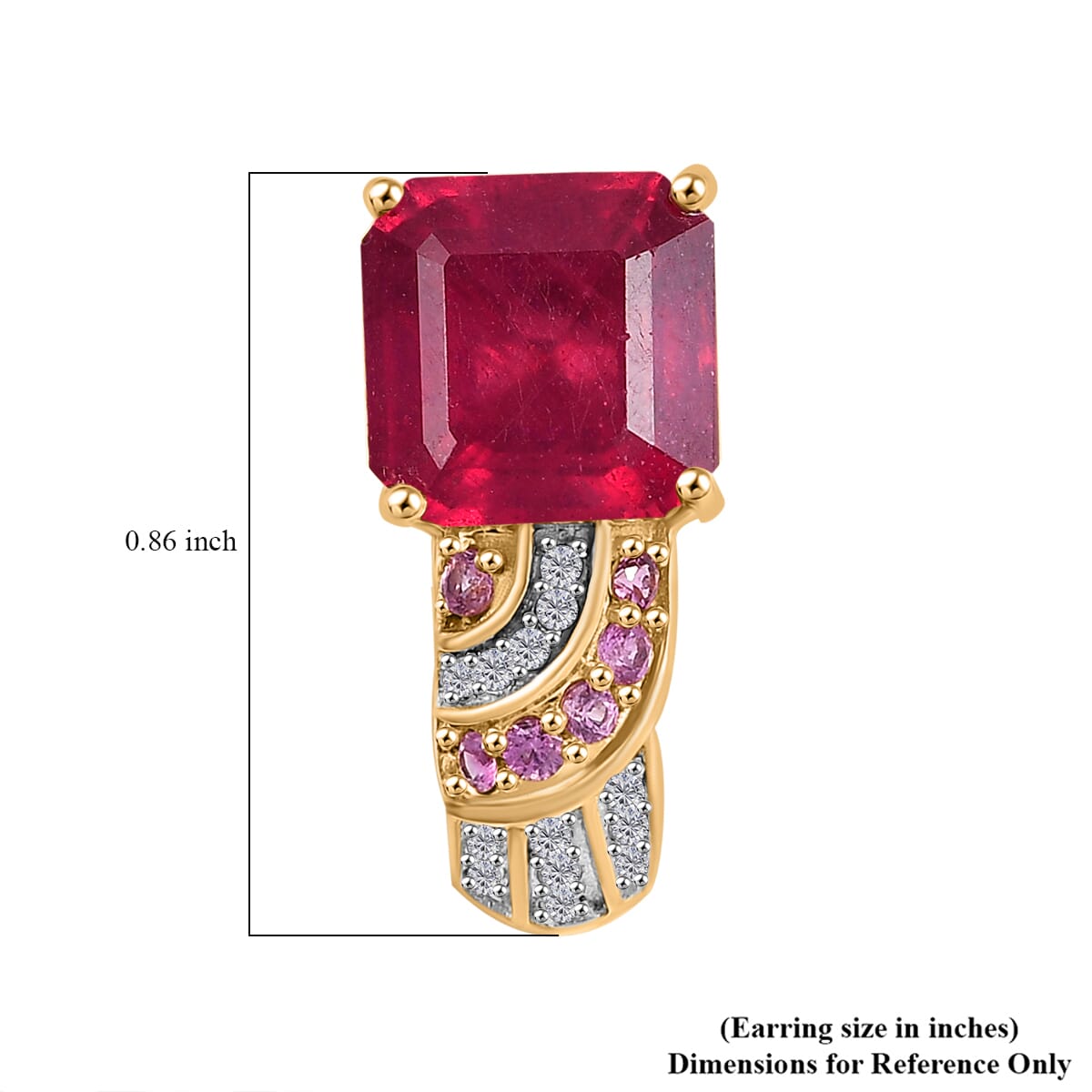 Asscher Cut Niassa Ruby (FF) and Multi Gemstone 9.10 ctw Majestic Wave J-Hoop Earrings in 18K Vermeil Yellow Gold Over Sterling Silver image number 5