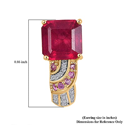 D'Joy Asscher Cut Niassa Ruby (FF) and Multi Gemstone 9.10 ctw Majestic Wave J-Hoop Earrings in 18K Vermeil Yellow Gold Over Sterling Silver