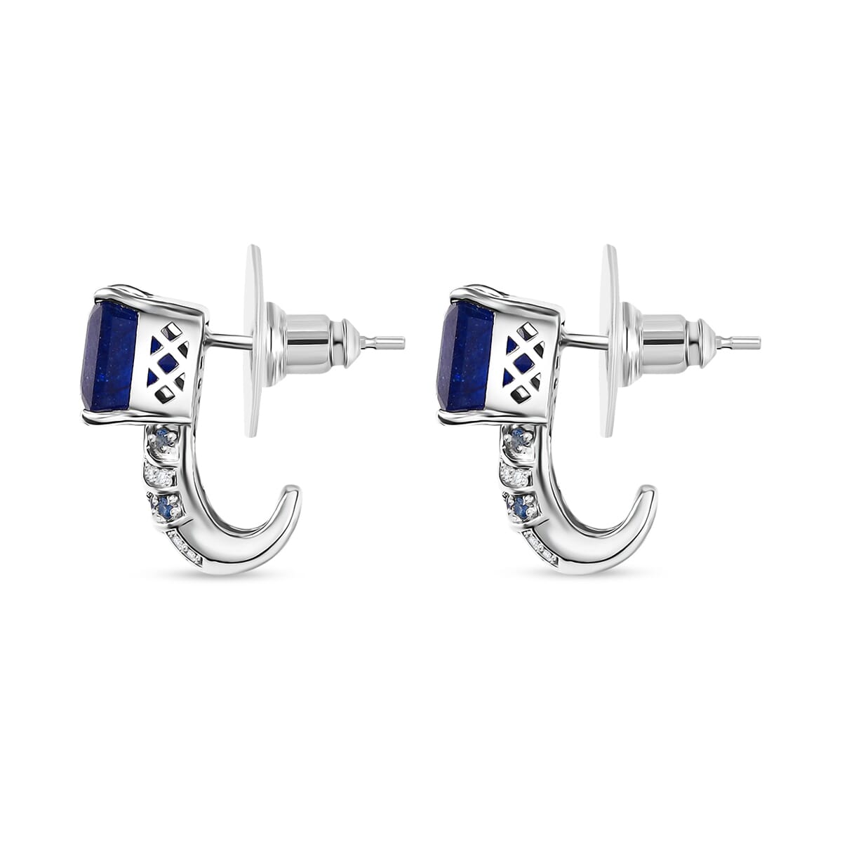 Asscher Cut Masoala Sapphire (D) and Multi Gemstone 8.85 ctw Majestic Wave J-Hoop Earrings in Rhodium Over Sterling Silver image number 3