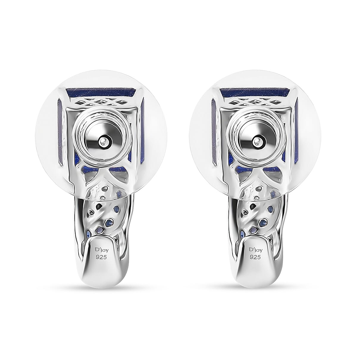 D'Joy Asscher Cut Masoala Sapphire (D) and Multi Gemstone 8.85 ctw Majestic Wave J-Hoop Earrings in Rhodium Over Sterling Silver