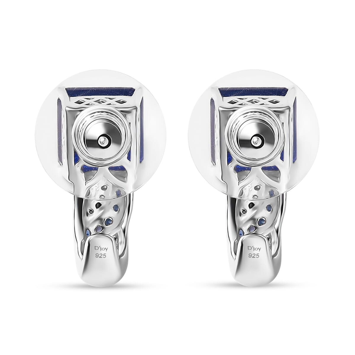 Asscher Cut Masoala Sapphire (D) and Multi Gemstone 8.85 ctw Majestic Wave J-Hoop Earrings in Rhodium Over Sterling Silver image number 4