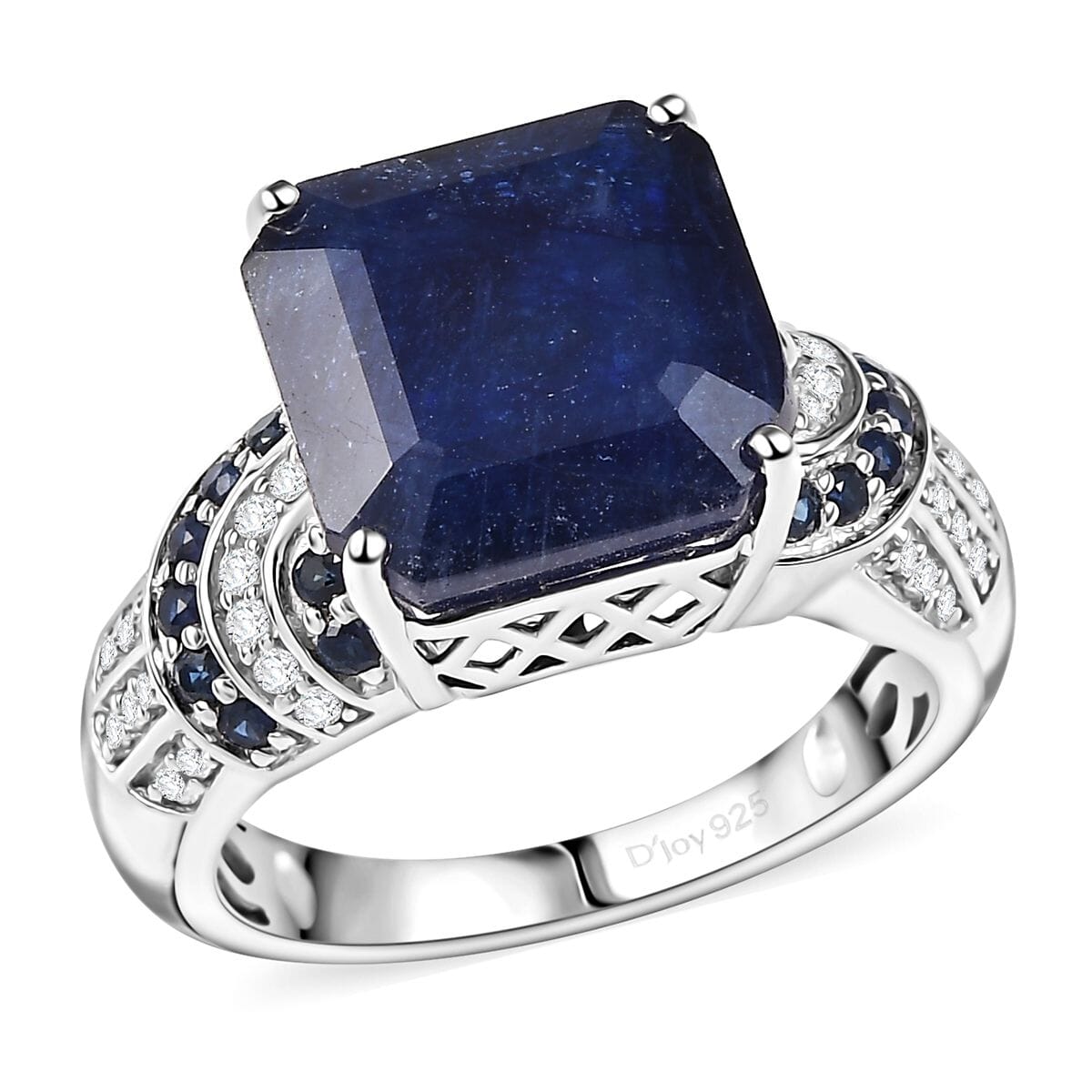 Asscher Cut Masoala Sapphire (D) and Multi Gemstone 11.30 ctw Majestic Wave Ring in Rhodium Over Sterling Silver (Size 10.0) image number 0