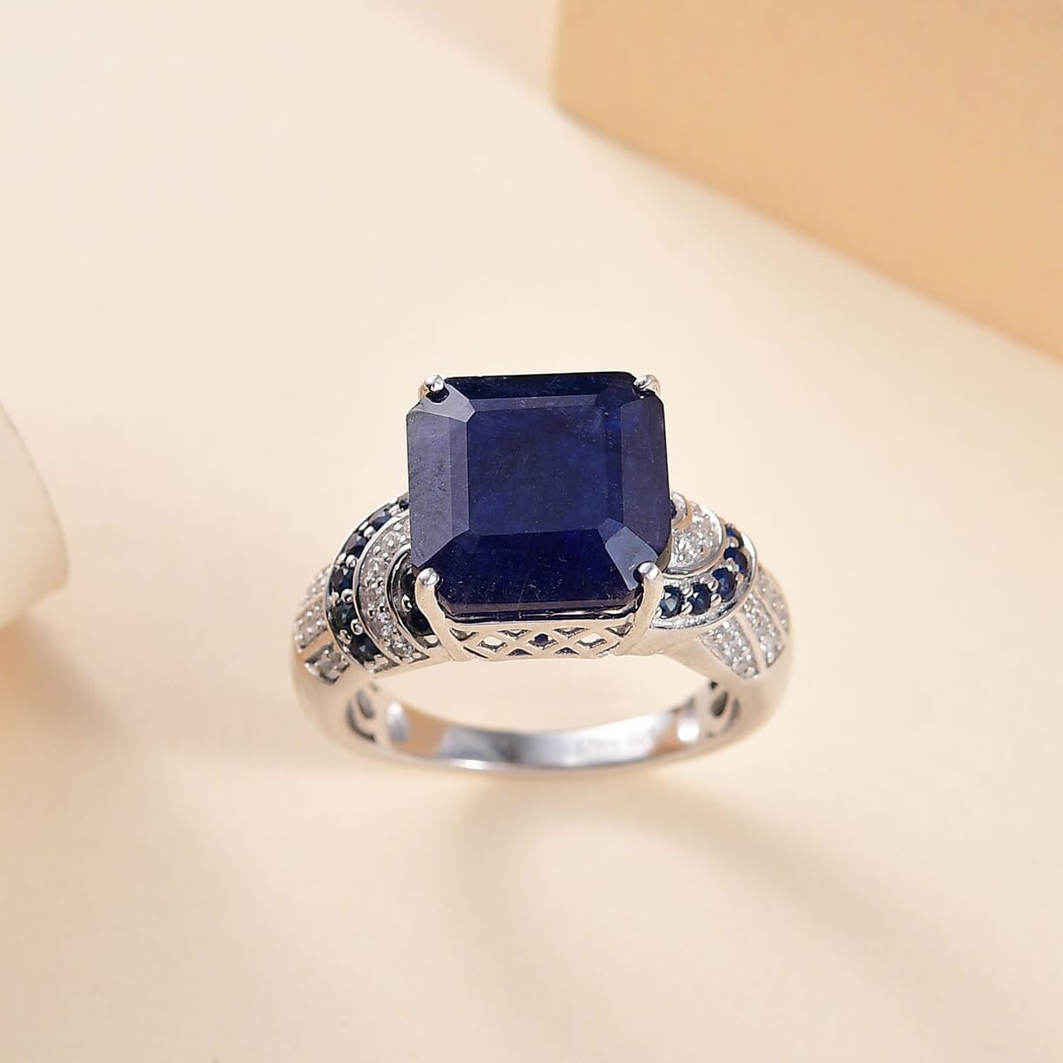Asscher Cut Masoala Sapphire (D) and Multi Gemstone 11.30 ctw Majestic Wave Ring in Rhodium Over Sterling Silver (Size 10.0) image number 1