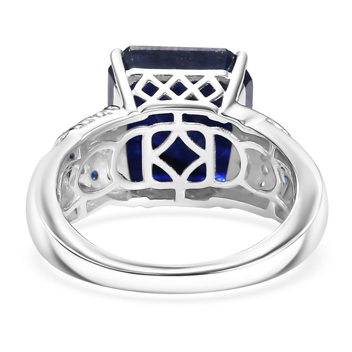 Asscher Cut Masoala Sapphire (D) and Multi Gemstone 11.30 ctw Majestic Wave Ring in Rhodium Over Sterling Silver (Size 10.0) image number 4