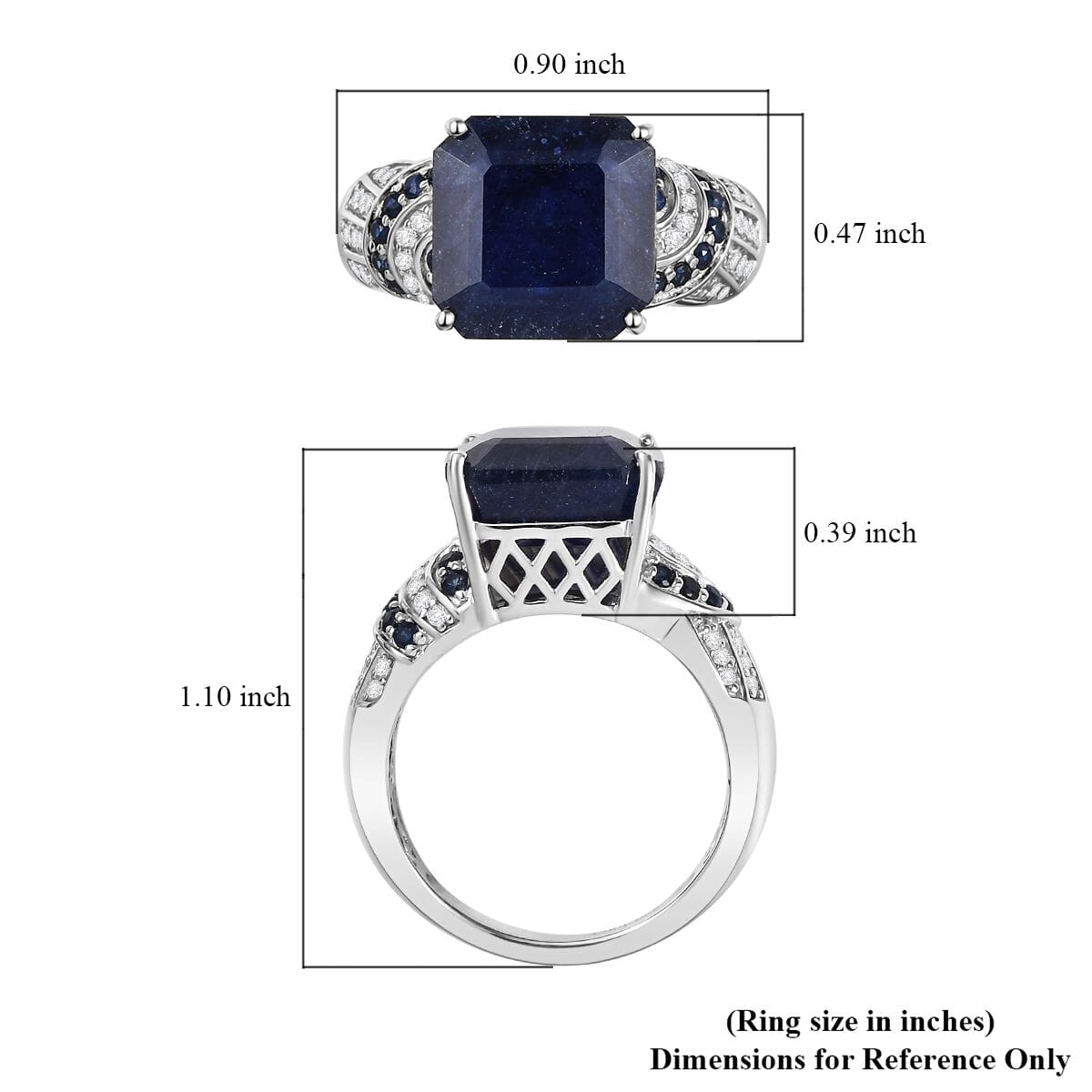 Asscher Cut Masoala Sapphire (D) and Multi Gemstone 11.30 ctw Majestic Wave Ring in Rhodium Over Sterling Silver (Size 10.0) image number 5
