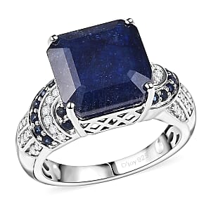 Asscher Cut Masoala Sapphire (D) and Multi Gemstone 11.30 ctw Majestic Wave Ring in Rhodium Over Sterling Silver (Size 5.0)