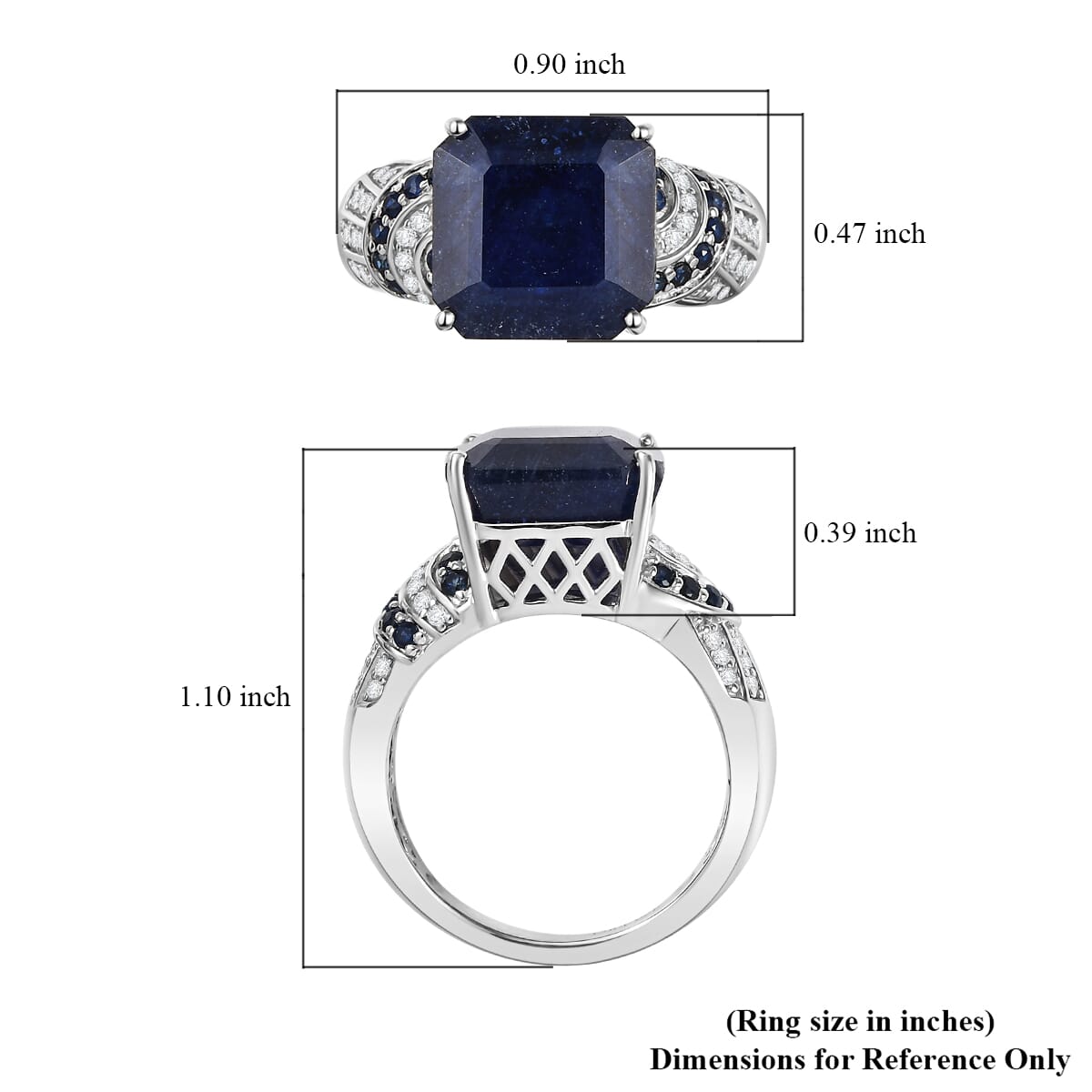 Asscher Cut Masoala Sapphire (D) and Multi Gemstone 11.30 ctw Majestic Wave Ring in Rhodium Over Sterling Silver (Size 9.0) image number 5