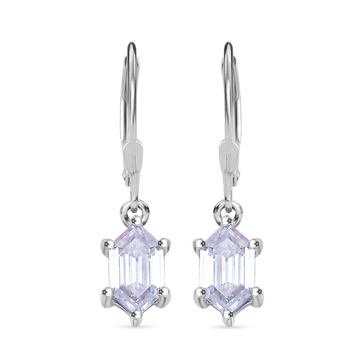 Moissanite 2.55 ctw Lever Back Earrings in Rhodium Over Sterling Silver image number 0