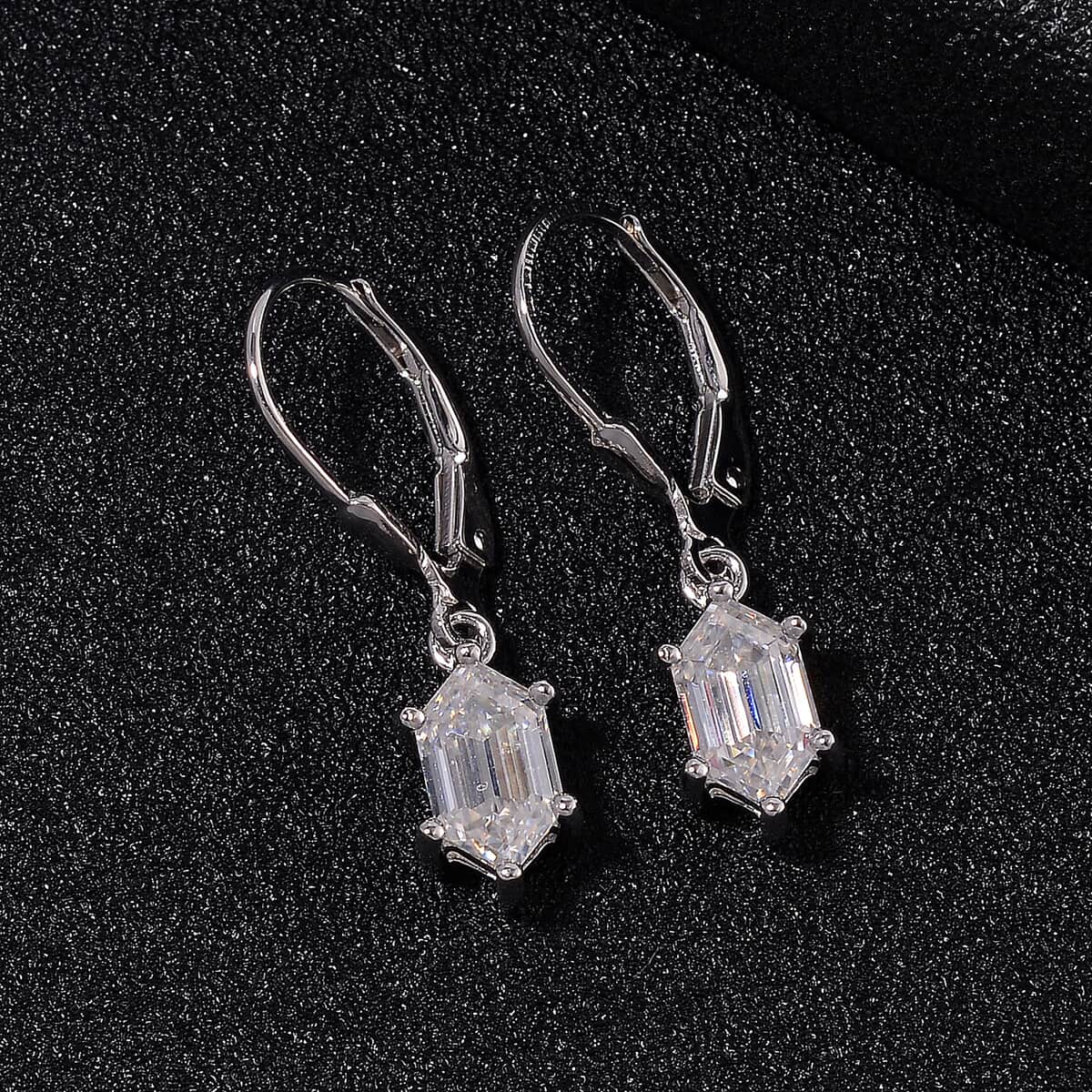 Moissanite 2.55 ctw Lever Back Earrings in Rhodium Over Sterling Silver image number 1