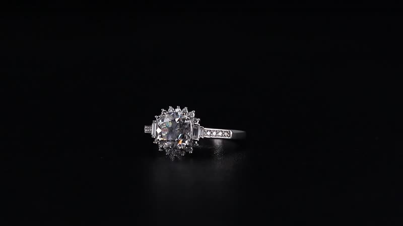 Old Mine Cut Moissanite (Cush 8x8mm) Ring in Rhodium Over Sterling Silver (Size 10.0) 2.60 ctw