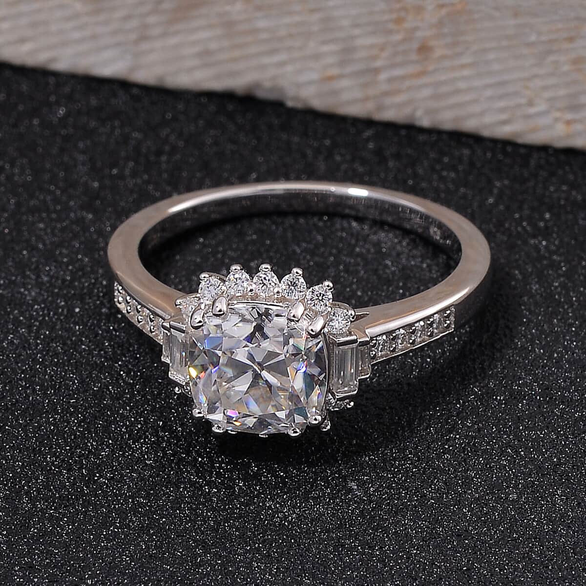 Old Mine Cut Moissanite 2.60 ctw Celestial Sparkle Ring in Rhodium Over Sterling Silver (Size 10.0) image number 1