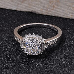 Old Mine Cut Moissanite 2.60 ctw Celestial Sparkle Ring in Rhodium Over Sterling Silver (Size 6.0)
