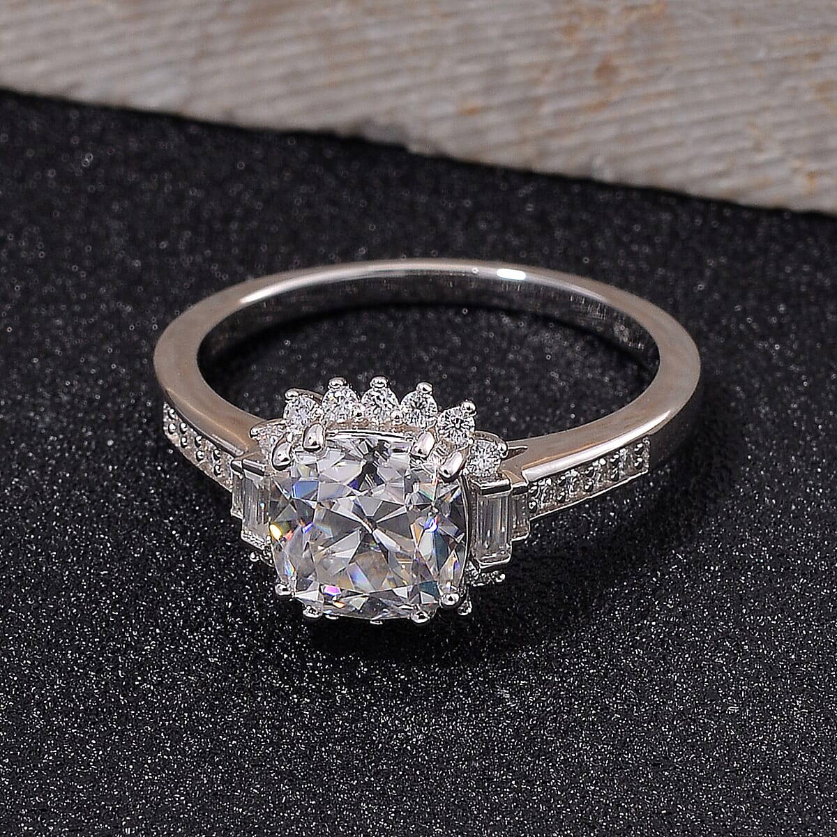 Old Mine Cut Moissanite 2.60 ctw Celestial Sparkle Ring in Rhodium Over Sterling Silver (Size 7.0) image number 1
