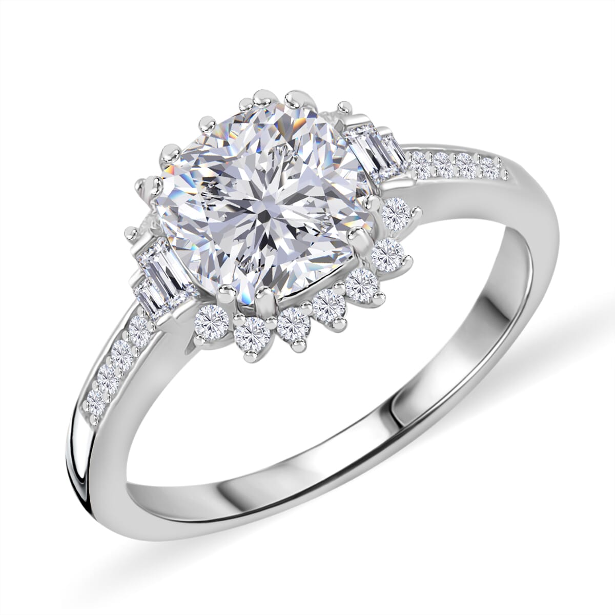 Old Mine Cut Moissanite 2.60 ctw Celestial Sparkle Ring in Rhodium Over Sterling Silver (Size 8.0) image number 0