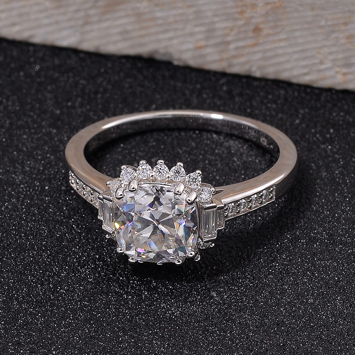 Old Mine Cut Moissanite 2.60 ctw Celestial Sparkle Ring in Rhodium Over Sterling Silver (Size 8.0) image number 1