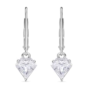 Diamond Cut Moissanite 1.10 ctw Lever Back Earrings in Rhodium Over Sterling Silver