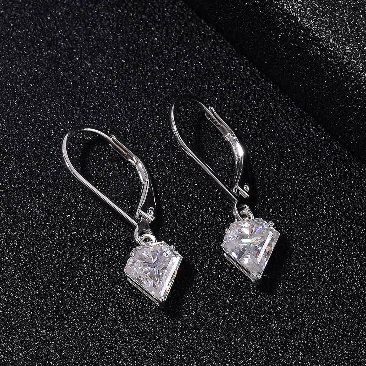 Diamond Cut Moissanite 1.10 ctw Lever Back Earrings in Rhodium Over Sterling Silver image number 1