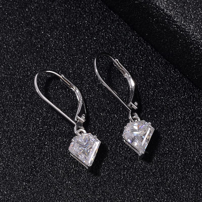 Diamond Cut Moissanite 1.10 ctw Lever Back Earrings in Rhodium Over Sterling Silver
