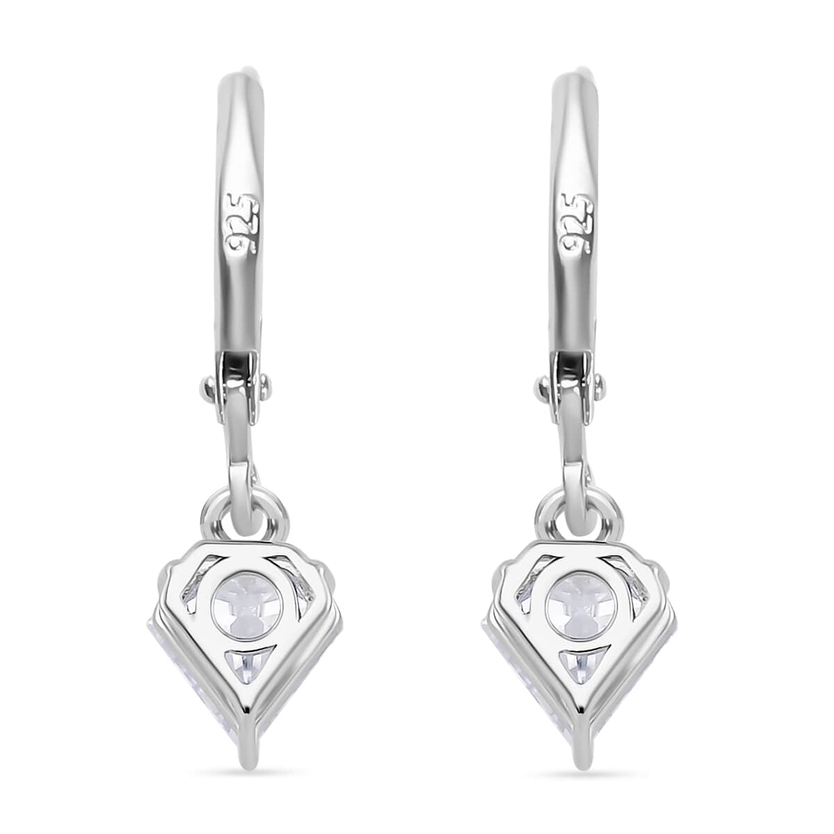 Diamond Cut Moissanite 1.10 ctw Lever Back Earrings in Rhodium Over Sterling Silver image number 4