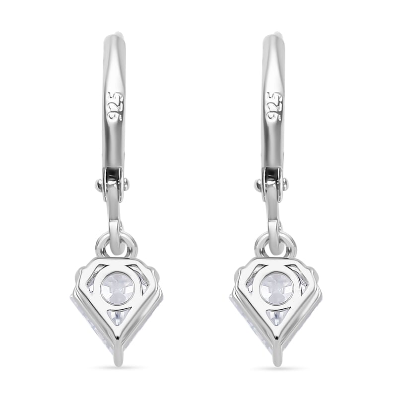 Diamond Cut Moissanite 1.10 ctw Lever Back Earrings in Rhodium Over Sterling Silver