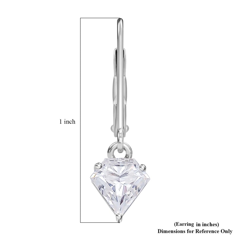 Diamond Cut Moissanite 1.10 ctw Lever Back Earrings in Rhodium Over Sterling Silver