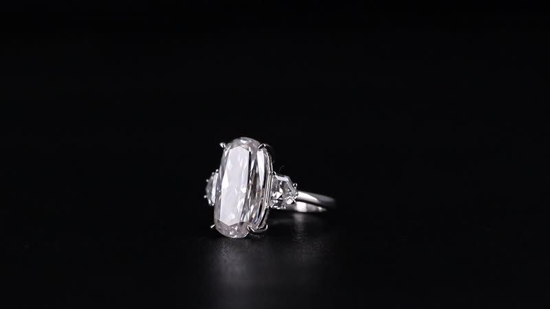 Moissanite (Ovl 16x8 mm) 3 Stone Ring in Rhodium Over Sterling Silver (Size 10.0) 5.55 ctw