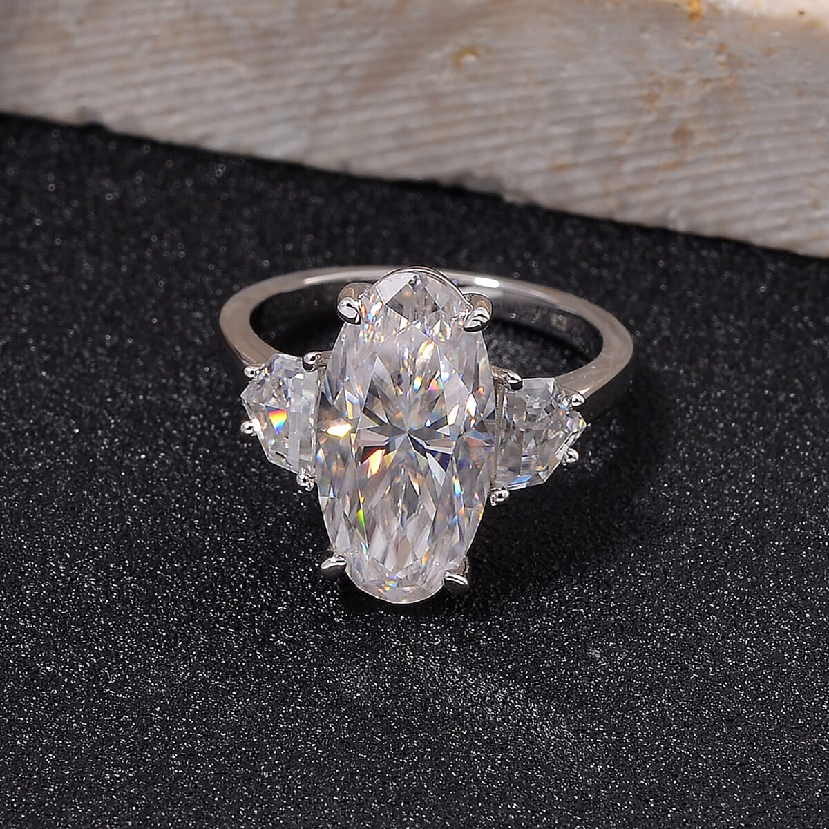 Moissanite 5.50 ctw Ring in Rhodium Over Sterling Silver (Size 6.0) image number 1
