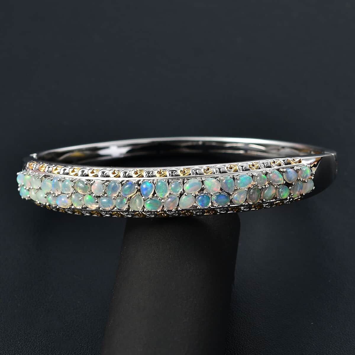 Doorbuster Ethiopian Welo Opal 4.35 ctw Aurora Cascade Bangle Bracelet in 18K Vermeil YG and Rhodium Over Sterling Silver (6.50 In) image number 1