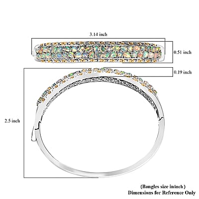 Ethiopian Welo Opal 4.35 ctw Aurora Cascade Bangle Bracelet in 18K Vermeil YG and Rhodium Over Sterling Silver (6.50 In)