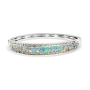 Ethiopian Welo Opal 4.35 ctw Aurora Cascade Bangle Bracelet in 18K Vermeil YG and Rhodium Over Sterling Silver (7.25 In)