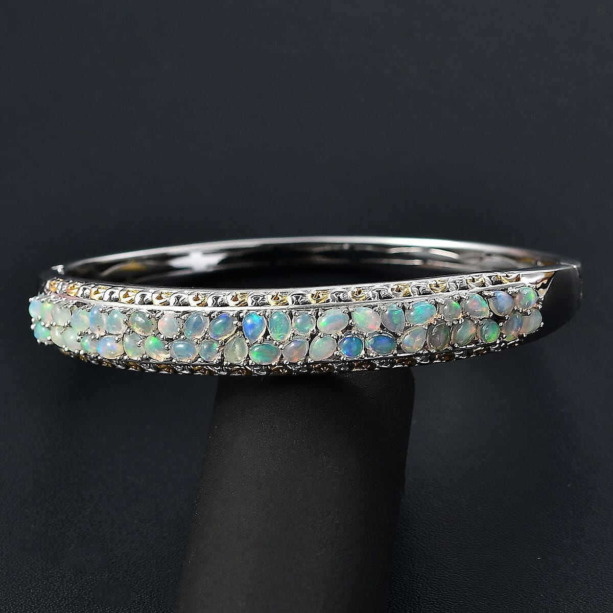 Ethiopian Welo Opal 4.35 ctw Aurora Cascade Bangle Bracelet in 18K Vermeil YG and Rhodium Over Sterling Silver (7.25 In) image number 1