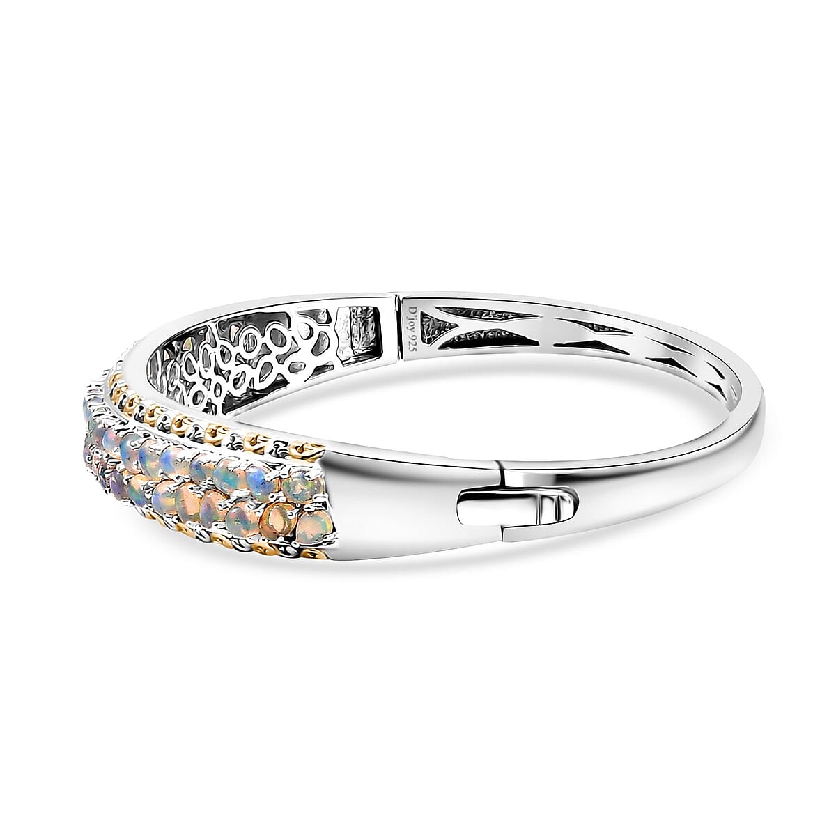 Ethiopian Welo Opal 4.35 ctw Aurora Cascade Bangle Bracelet in 18K Vermeil YG and Rhodium Over Sterling Silver (7.25 In) image number 3