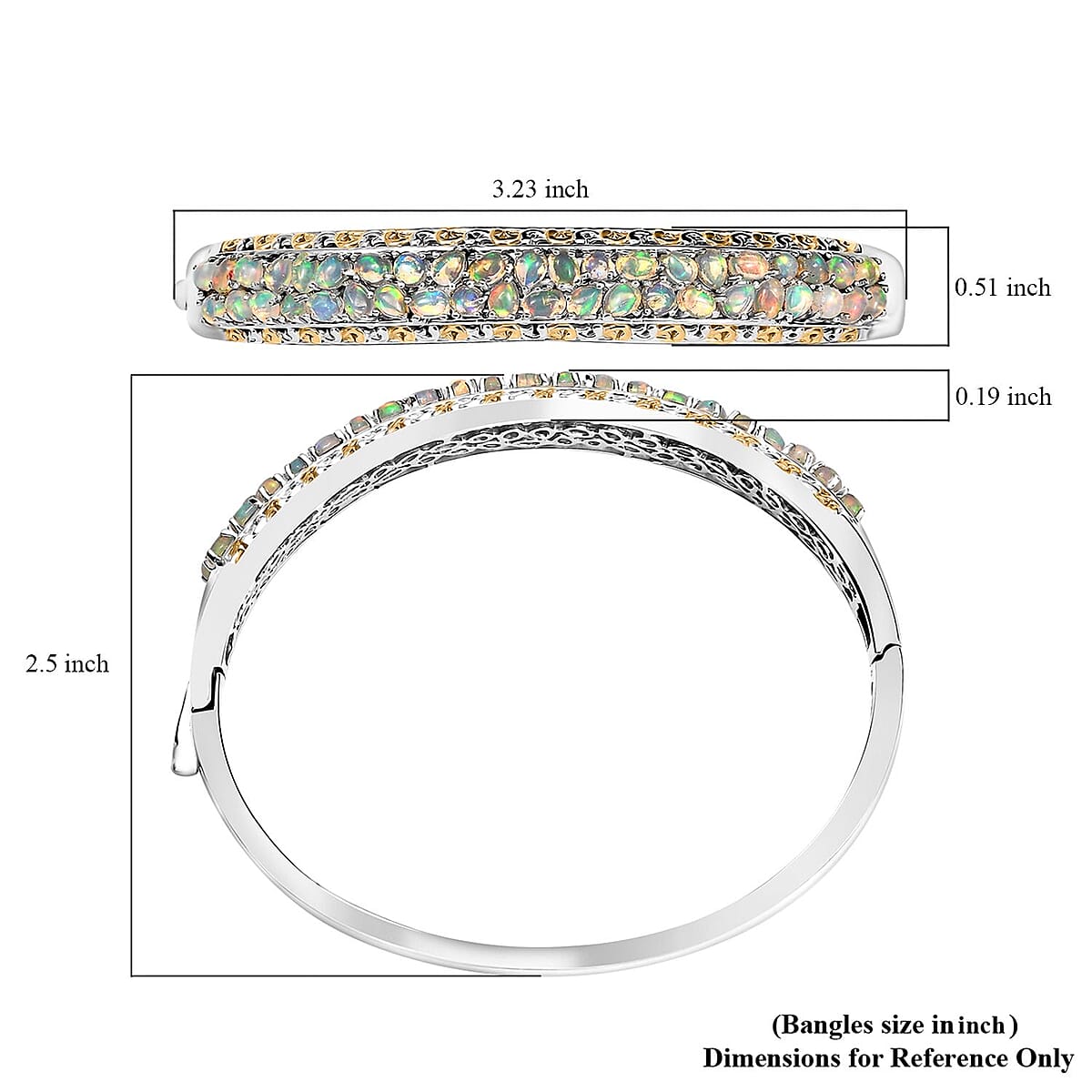 Ethiopian Welo Opal 4.35 ctw Aurora Cascade Bangle Bracelet in 18K Vermeil YG and Rhodium Over Sterling Silver (7.25 In) image number 5