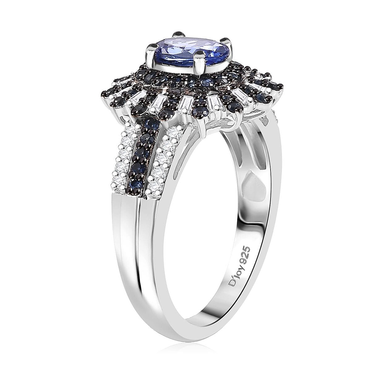 D'Joy AAA Tanzanite, Blue Sapphire and Diamond 1.90 ctw Starlight Crown Ring in Rhodium Over Sterling Silver (Size 10.0)