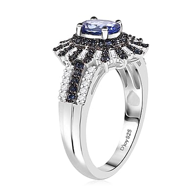 D'Joy AAA Tanzanite, Blue Sapphire and Diamond 1.90 ctw Starlight Crown Ring in Rhodium Over Sterling Silver (Size 10.0)