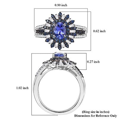 D'Joy AAA Tanzanite, Blue Sapphire and Diamond 1.90 ctw Starlight Crown Ring in Rhodium Over Sterling Silver (Size 10.0)