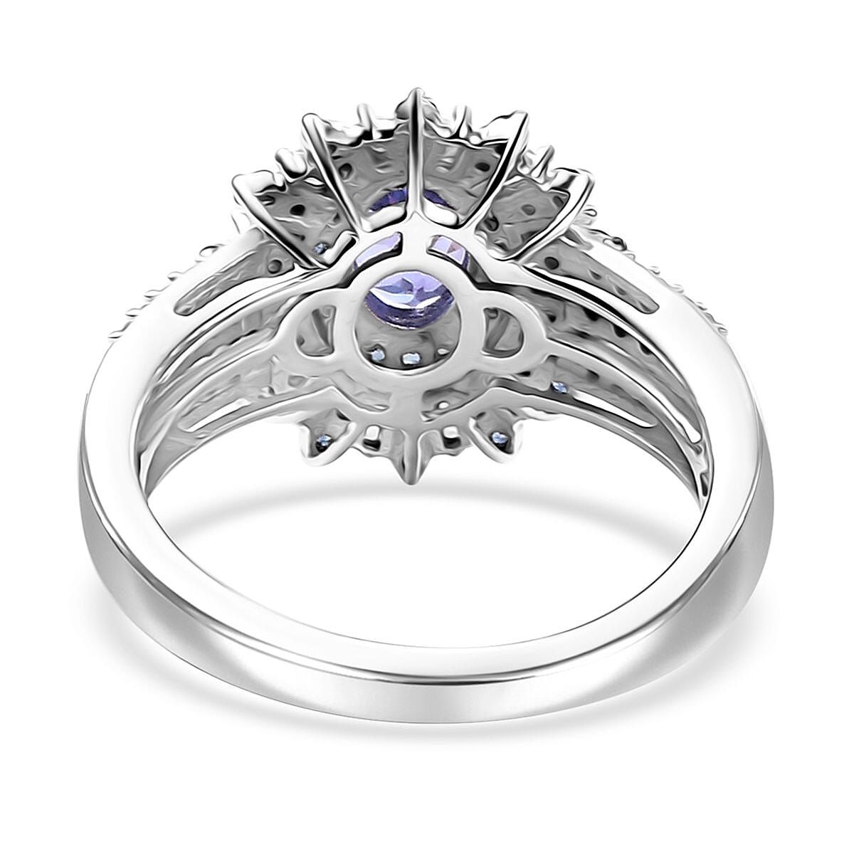 D'Joy AAA Tanzanite, Blue Sapphire and Diamond 1.90 ctw Starlight Crown Ring in Rhodium Over Sterling Silver (Size 7.0) (Del. in 7-10 Days) image number 4