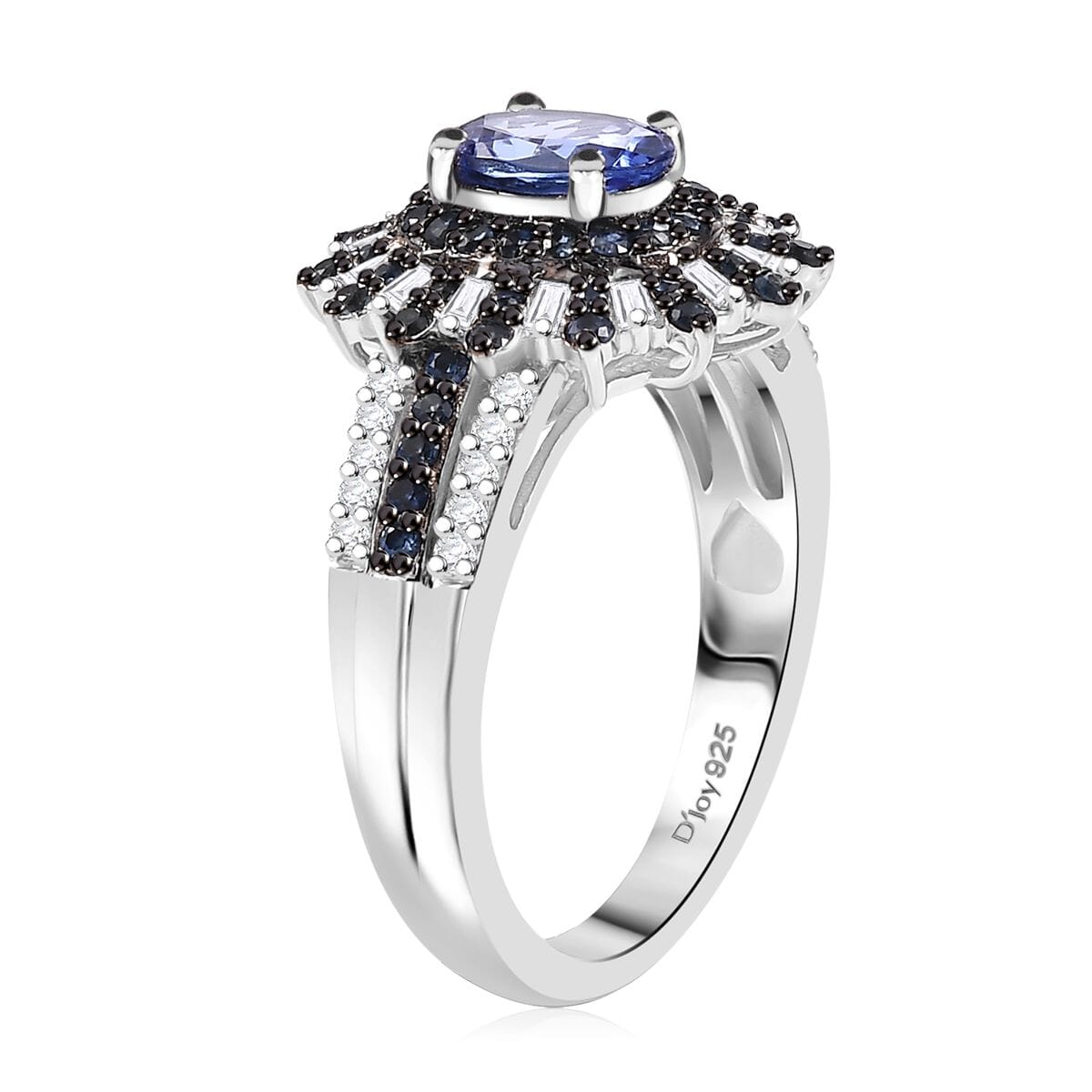 AAA Tanzanite, Blue Sapphire and Diamond 1.90 ctw Starlight Crown Ring in Rhodium Over Sterling Silver (Size 8.0) image number 3