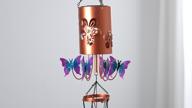 Butterfly Metal Solar Windmill with Wind Chime and 1 Bright LED (300 mAh)