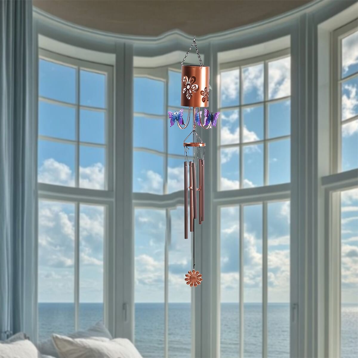 Butterfly Metal Solar Windmill with Wind Chime and 1 Bright LED (300 mAh) image number 2